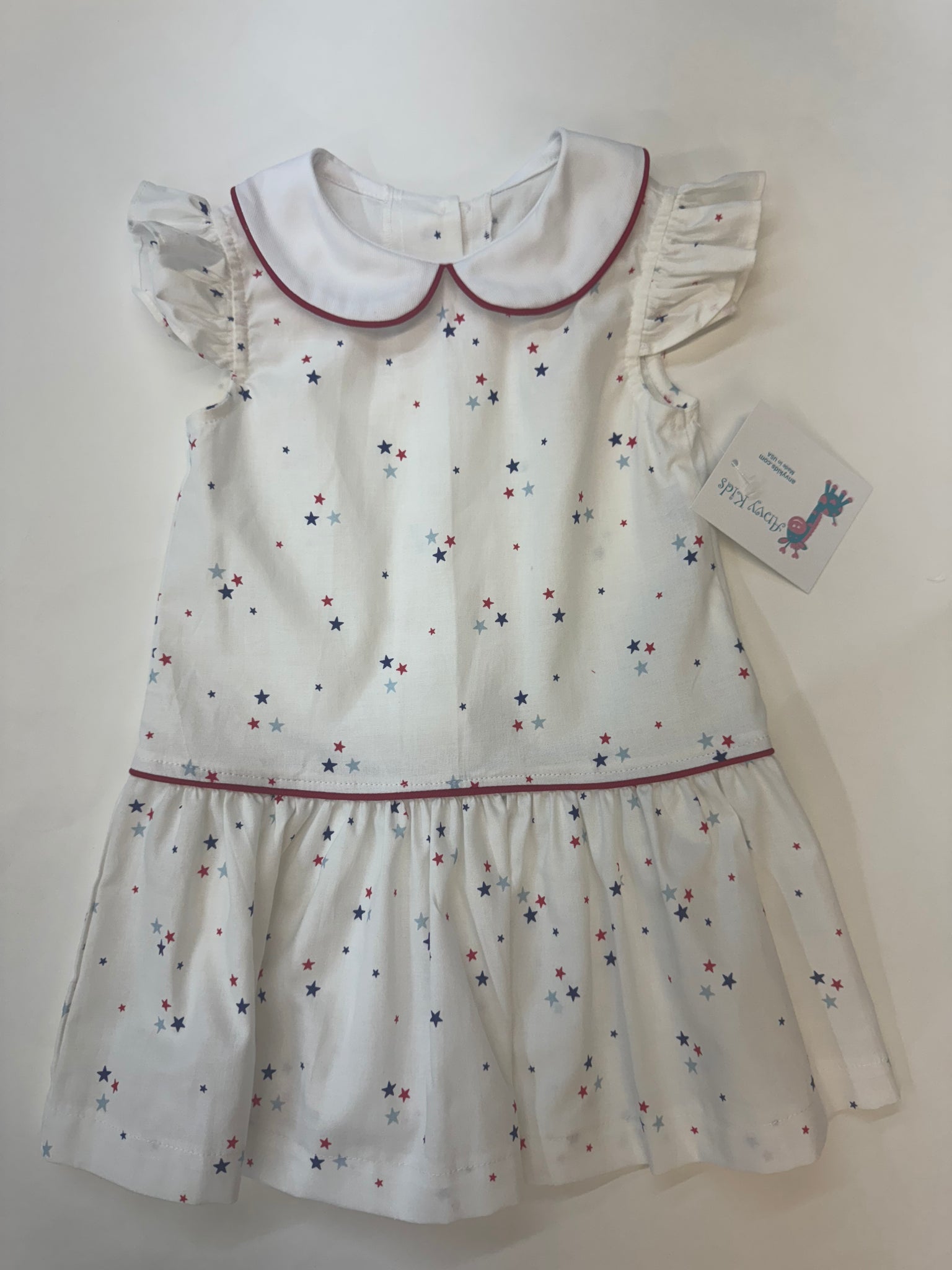 Dropwaist Dress with Angel Sleeve - Red Blue Navy Star