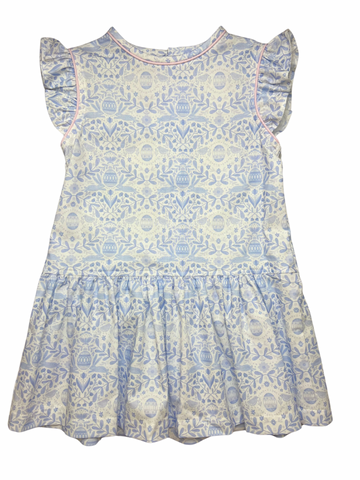 Dropwaist Dress with Angel Sleeve - Blue Bunny