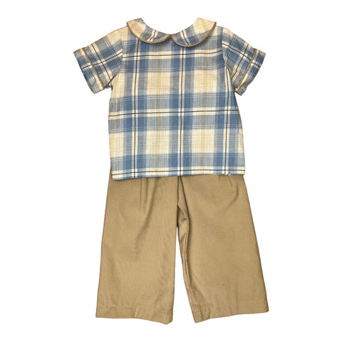 Bob Boy Pant Set S/S - Blue Khaki Plaid