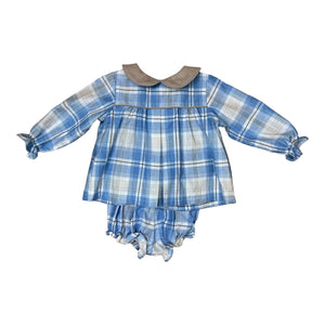 Fiona Girl Bloomer Set L/S - Blue Khaki Plaid