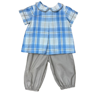 Diaper Boy Bloomer Set - Blue Khaki Plaid