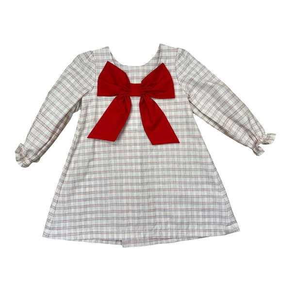 Jacklyn Dress with Bow - Blue Red Plaid