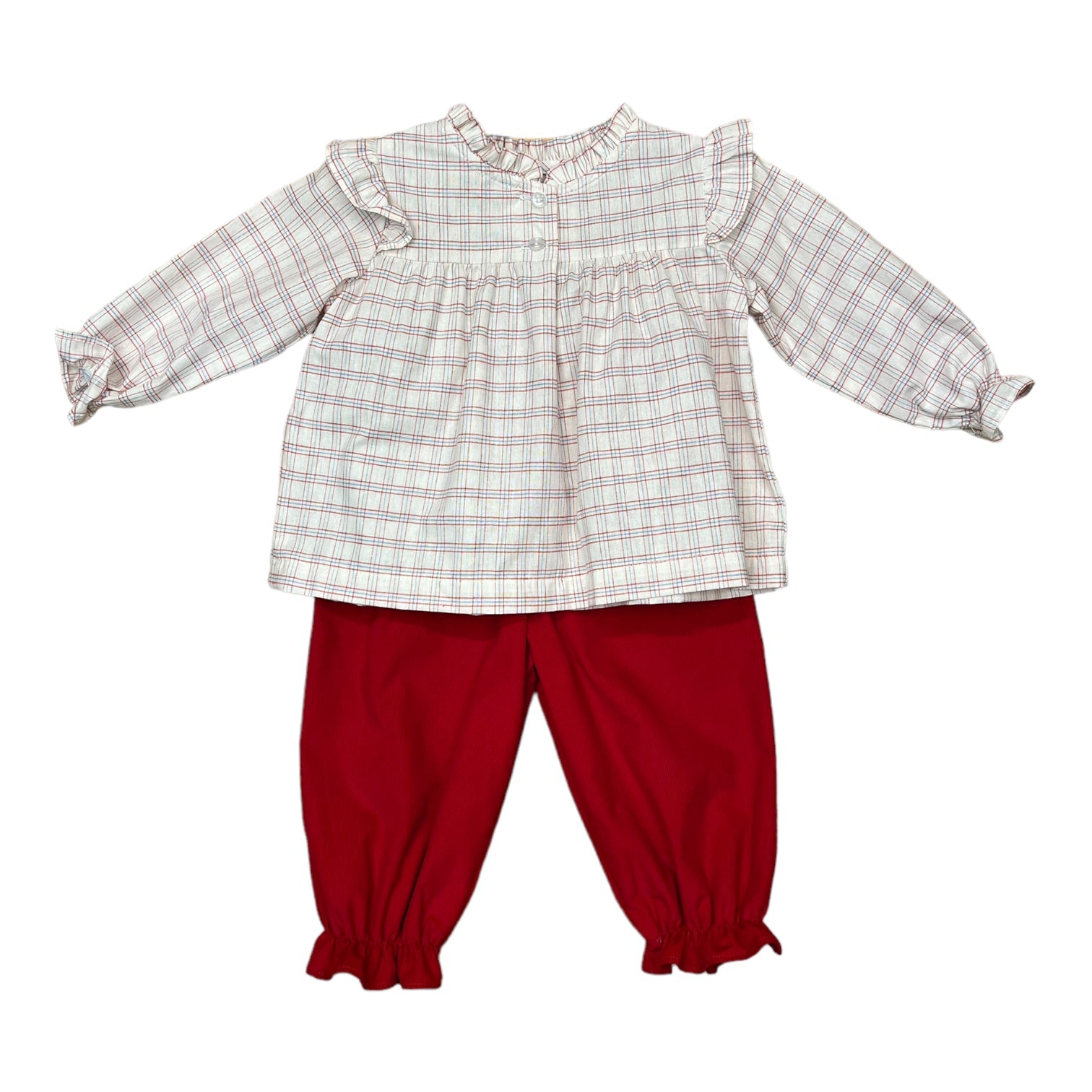 Nancy Girl Bloomer Pant Set - Blue Red Plaid