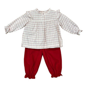 Nancy Girl Bloomer Pant Set - Blue Red Plaid