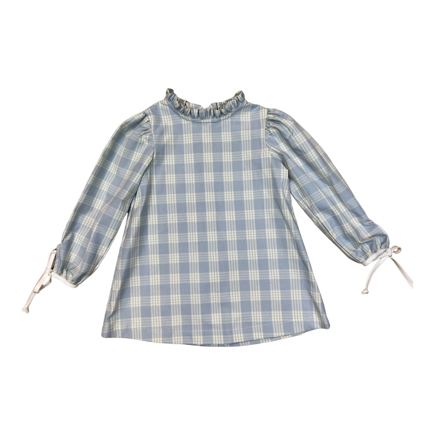 Meg Dress L/S Ties - Blue White Plaid