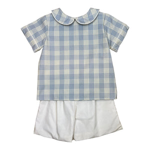 Bob Boy Short Set S/S Lined - Blue White Plaid