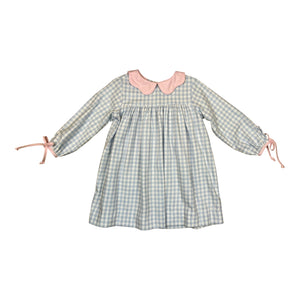 Anna Dress l/s ties - Blue Flannel Check