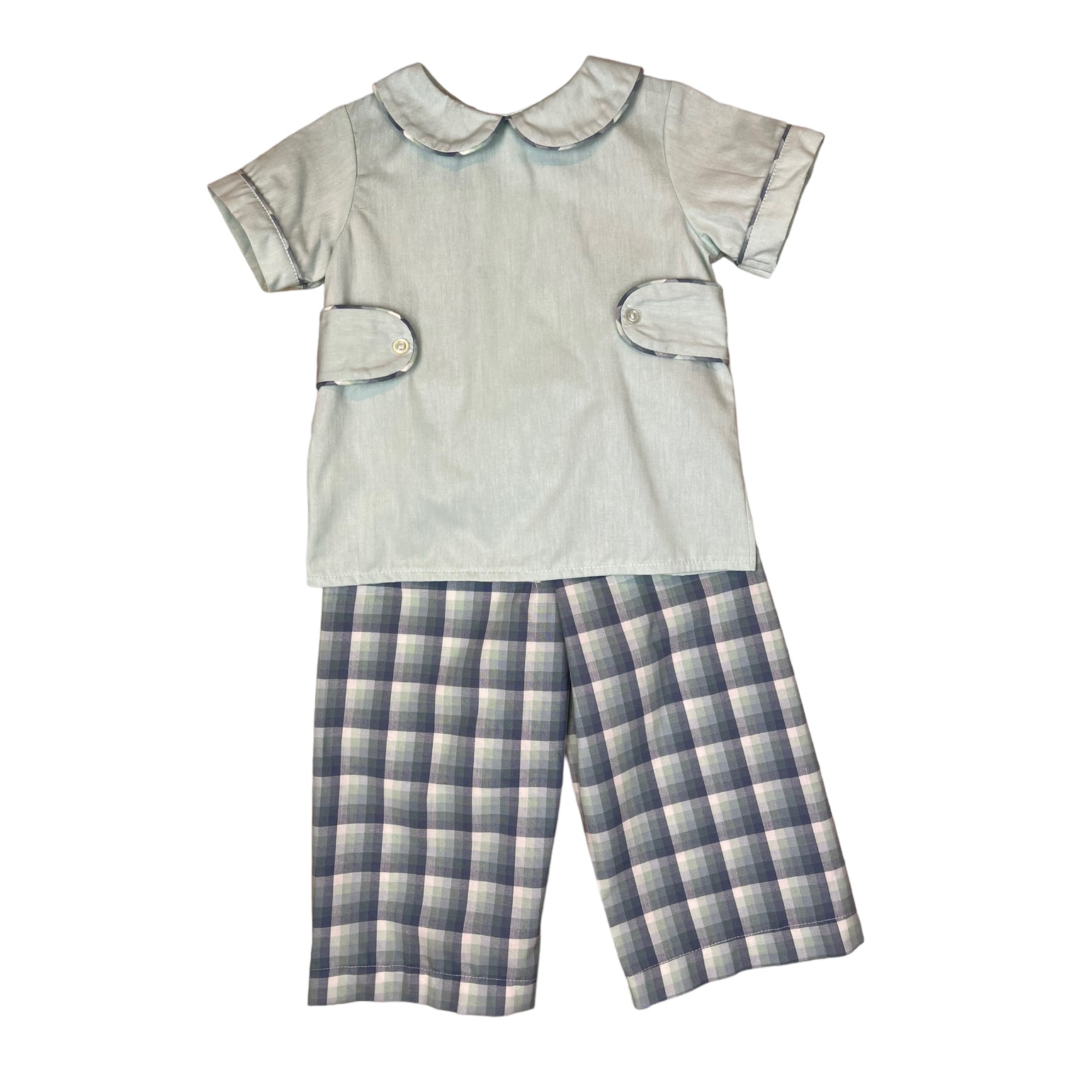 Bob Boy Pant Set s/s - Dusty Blue Plaid