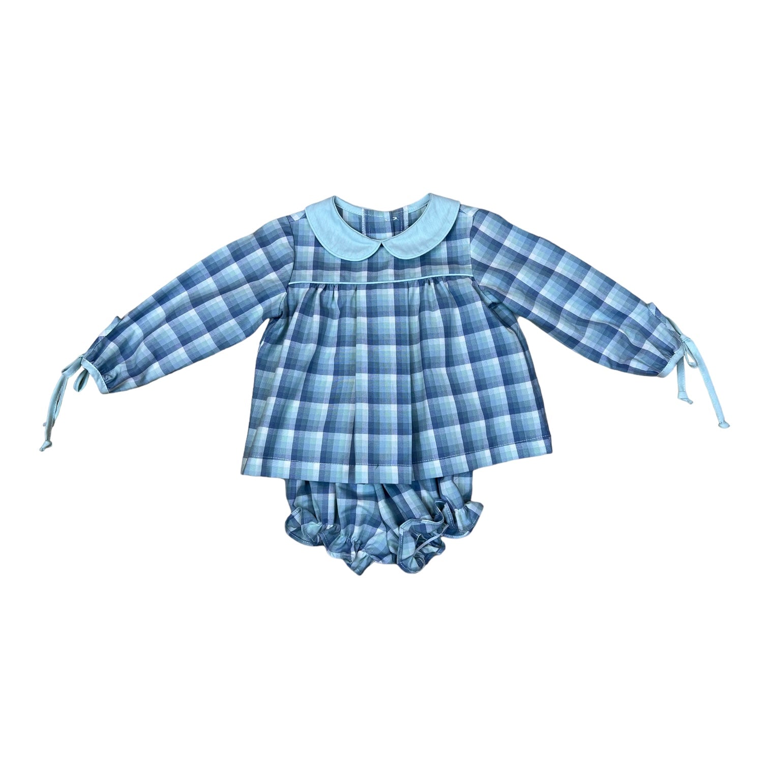 Flora Girl Bloomer Set - Dusty Blue Plaid