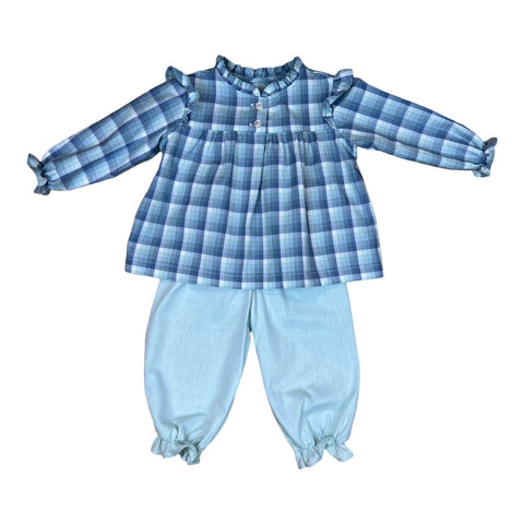 Nancy Bloomer Pant set - Dusty Blue Plaid