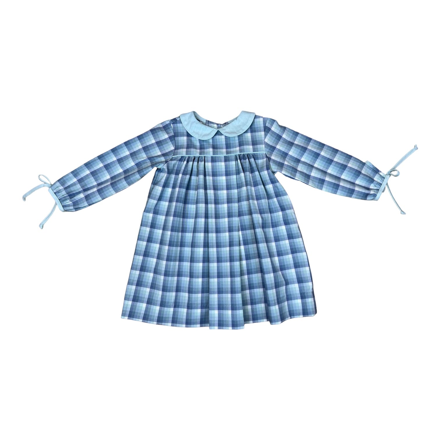 Flora Dress l/s ties - Dusty Blue Plaid