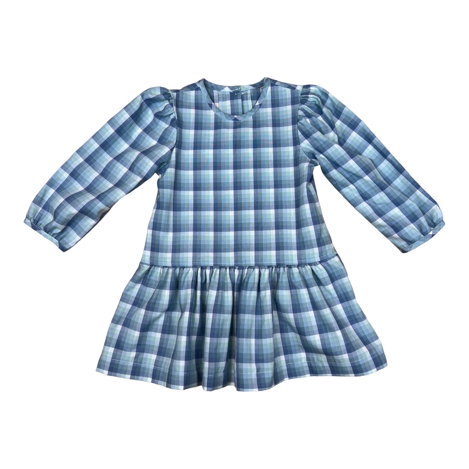 Layla Dress l/s bias - Dusty Blue Plaid