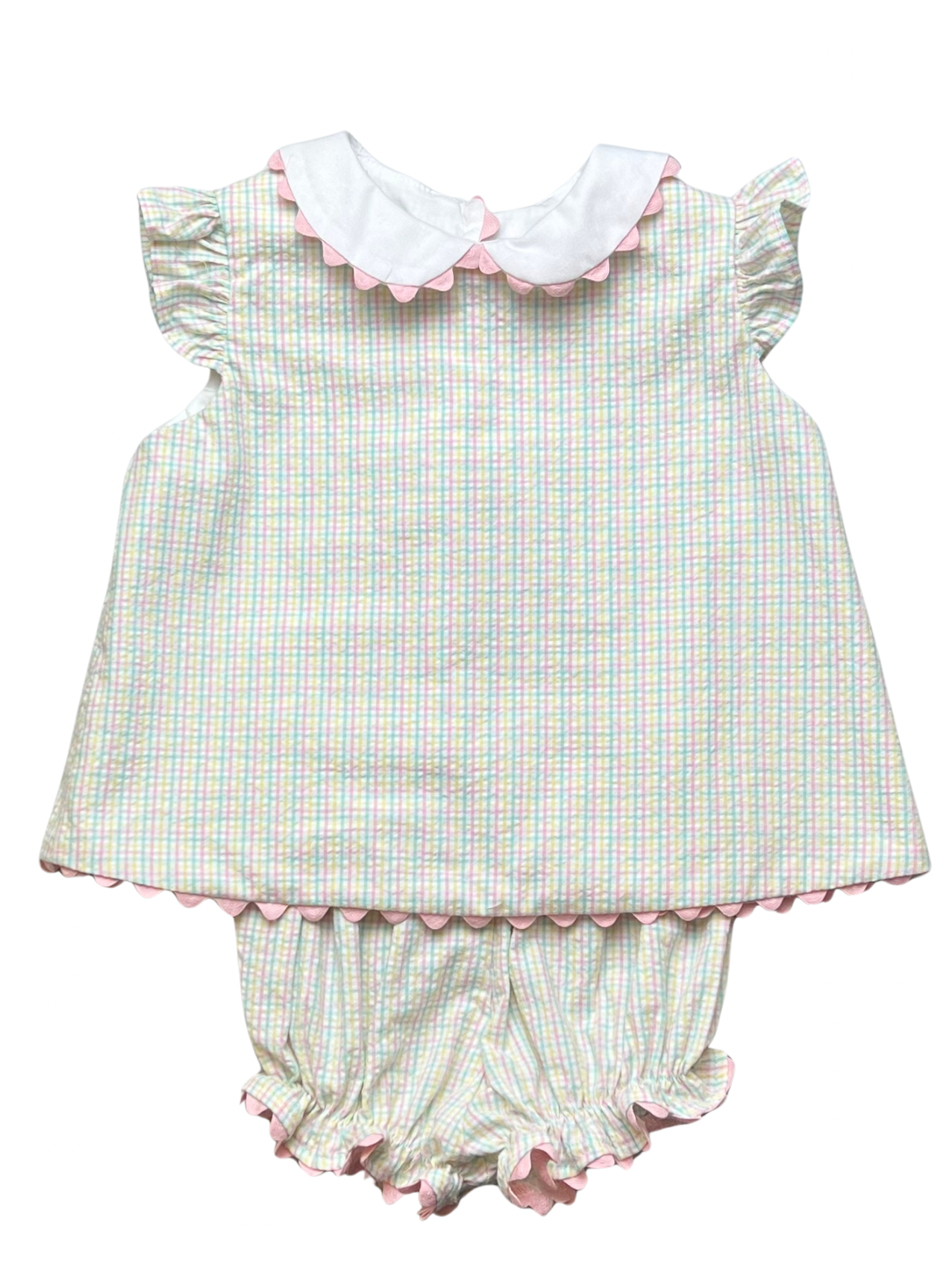 Jill Girl Bloomer Set Ricrac- Pastel Plaid