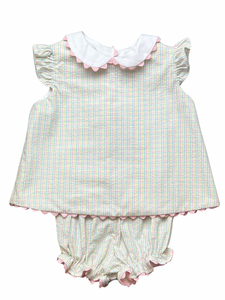Jill Girl Bloomer Set Ricrac- Pastel Plaid