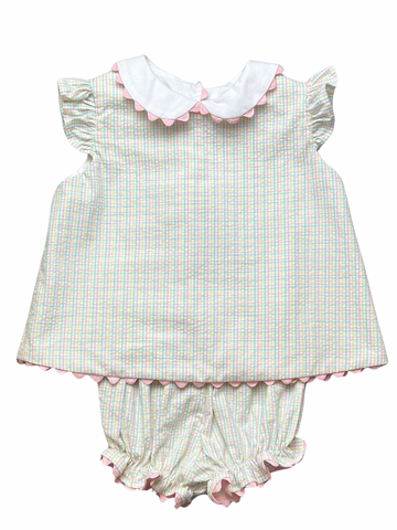 Jill Girl Bloomer Set Ricrac- Pastel Plaid