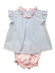 Leslie Girl Diaper Bloomer Set - Pink/Blue Stripe