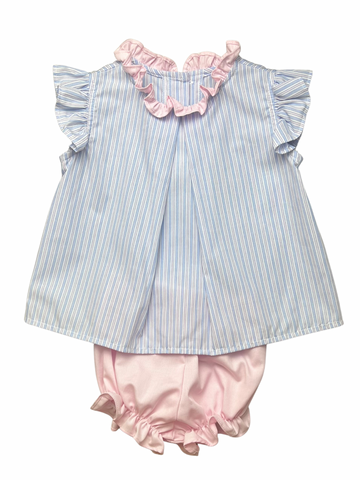 Leslie Girl Diaper Bloomer Set - Pink/Blue Stripe