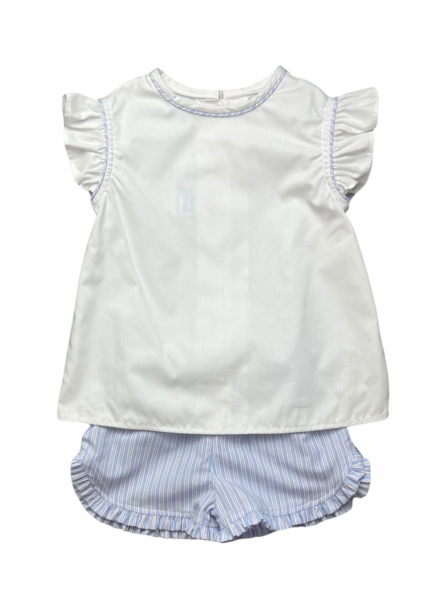 Lucy Girl Ruffle Short Set - Pink/Blue Stripe