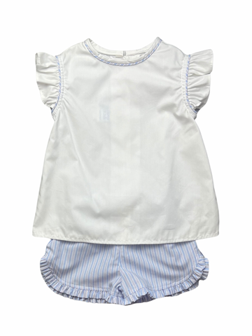Lucy Girl Ruffle Short Set - Pink/Blue Stripe