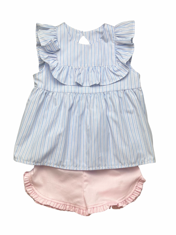 Movora Top Ruffle Short - Pink/Blue Stripe