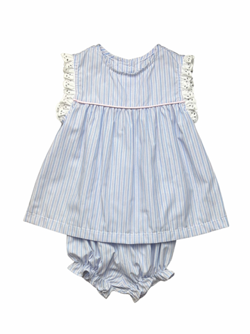 Ava Girl Bloomer Set Trim - Pink/Blue Stripe