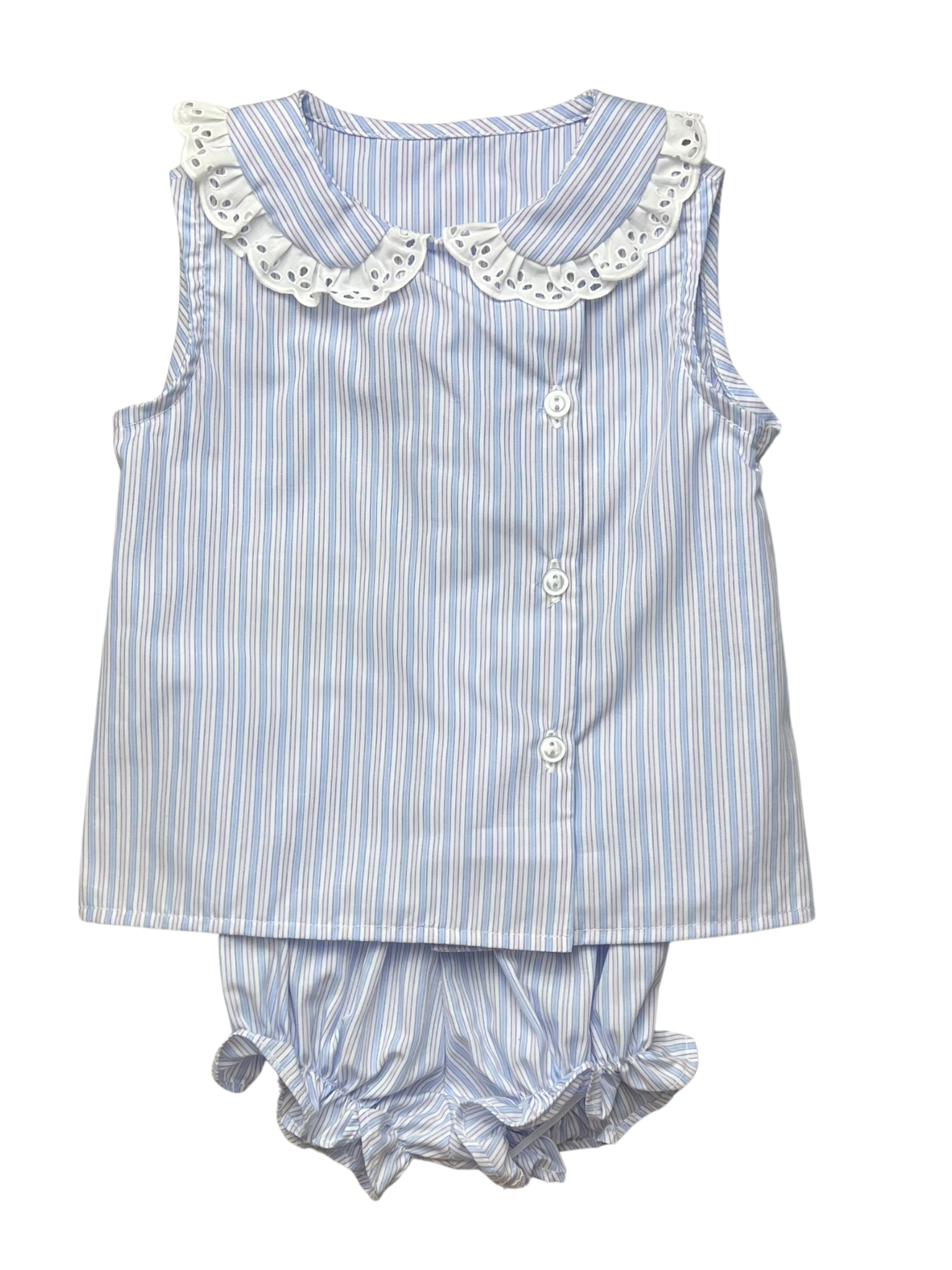 Girl DB Bloomer Set with Trim - Pink/Blue Stripe