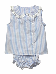 Girl DB Bloomer Set with Trim - Pink/Blue Stripe