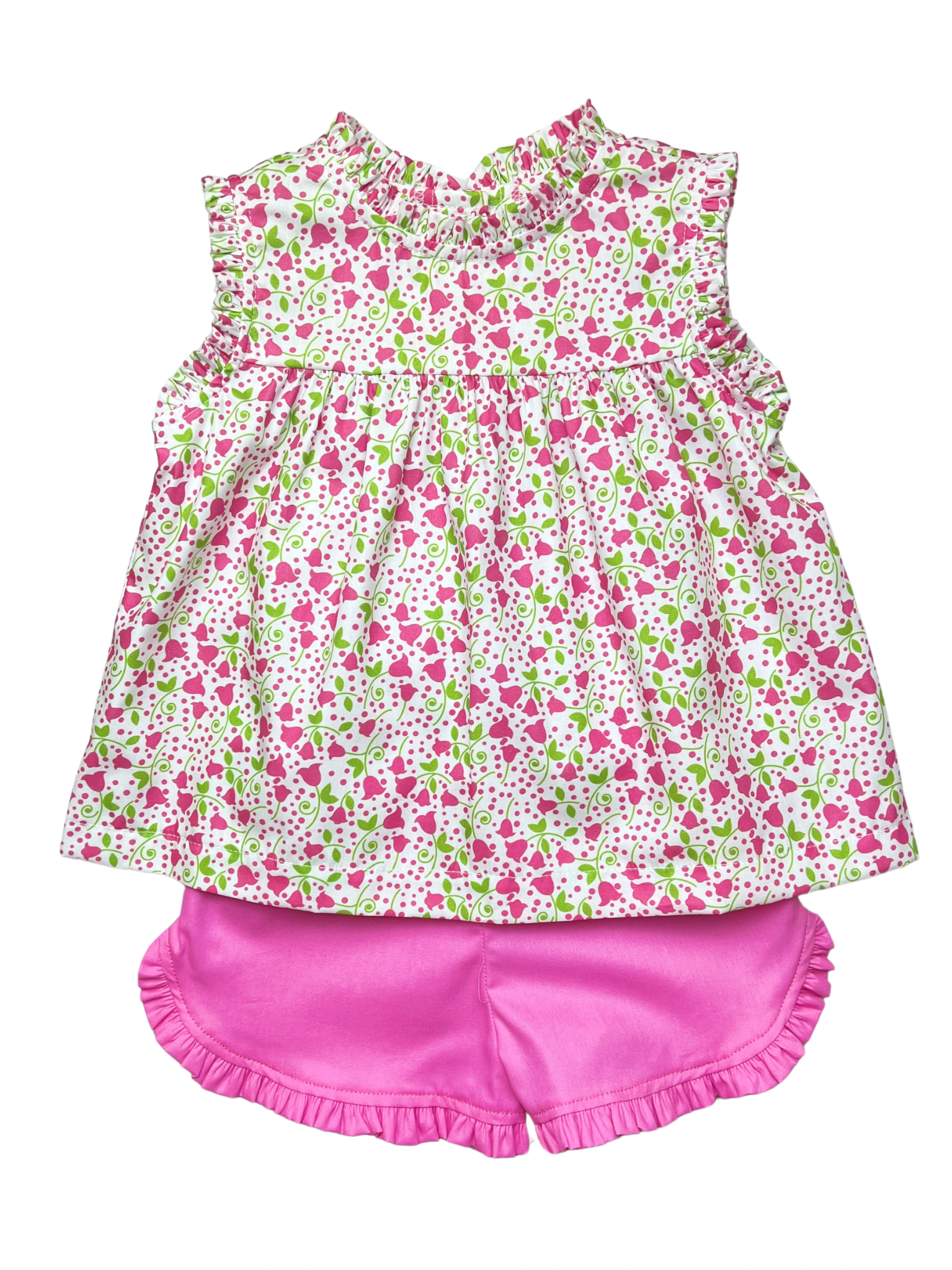 Lottie Girl Ruffle Short Set - Pink Flower Vine