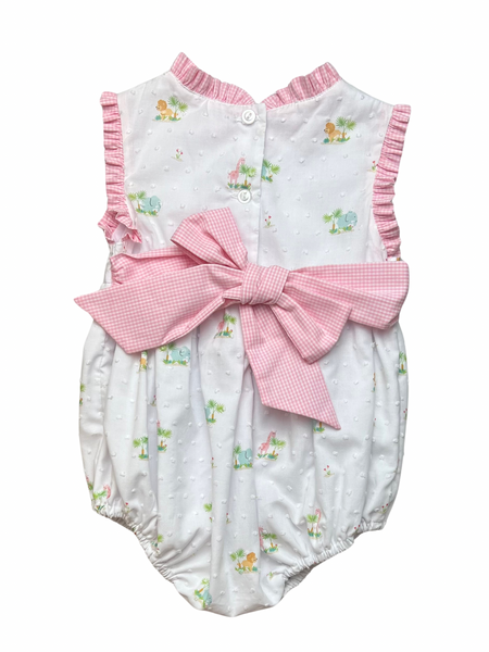 Elizabeth Bubble with Bow - Pink Jungle Swiss Dot