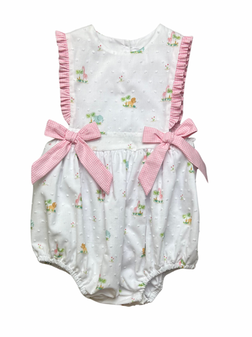 Elizabeth Bubble with Bow - Pink Jungle Swiss Dot