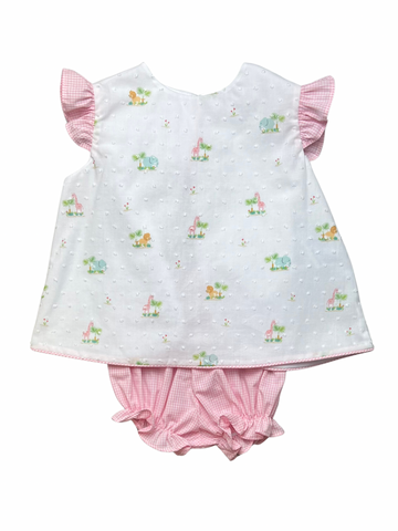 Jill Girl Bloomer Set - Pink Jungle Swiss Dot