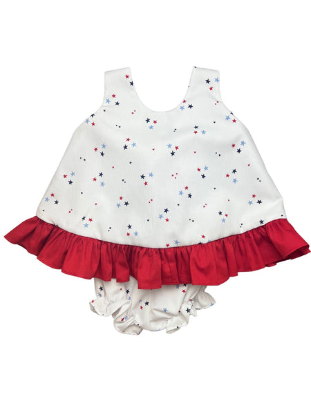Olivia Girl Bloomer Set - Red Blue Navy Star