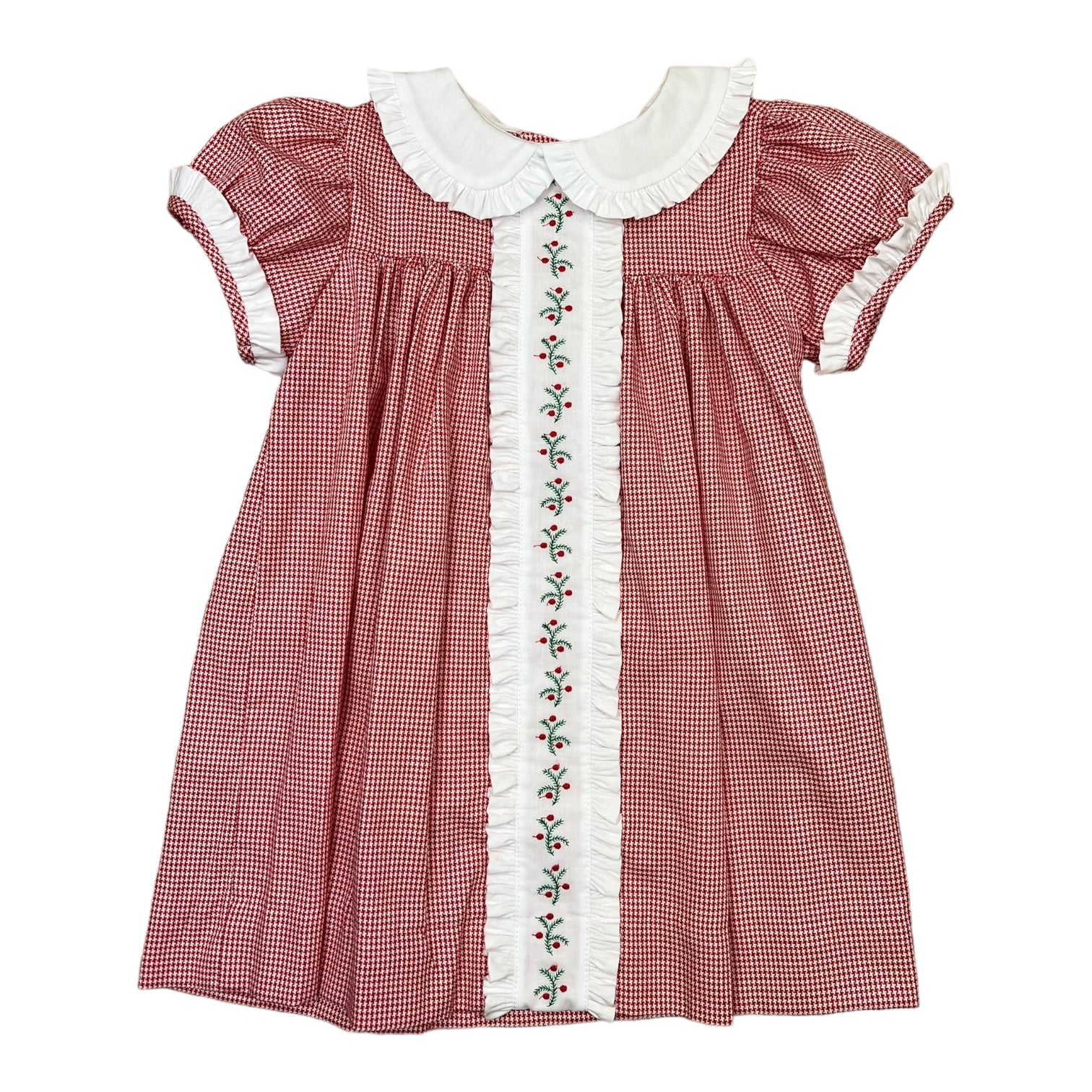 Christy Dress s/s with panel Lace - Red Houndtooth