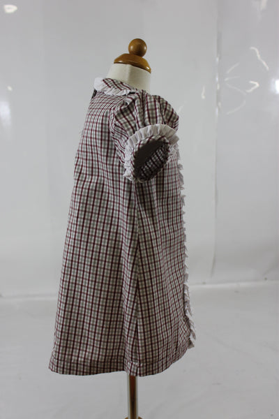 Shirley Dress - Gray Maroon Check