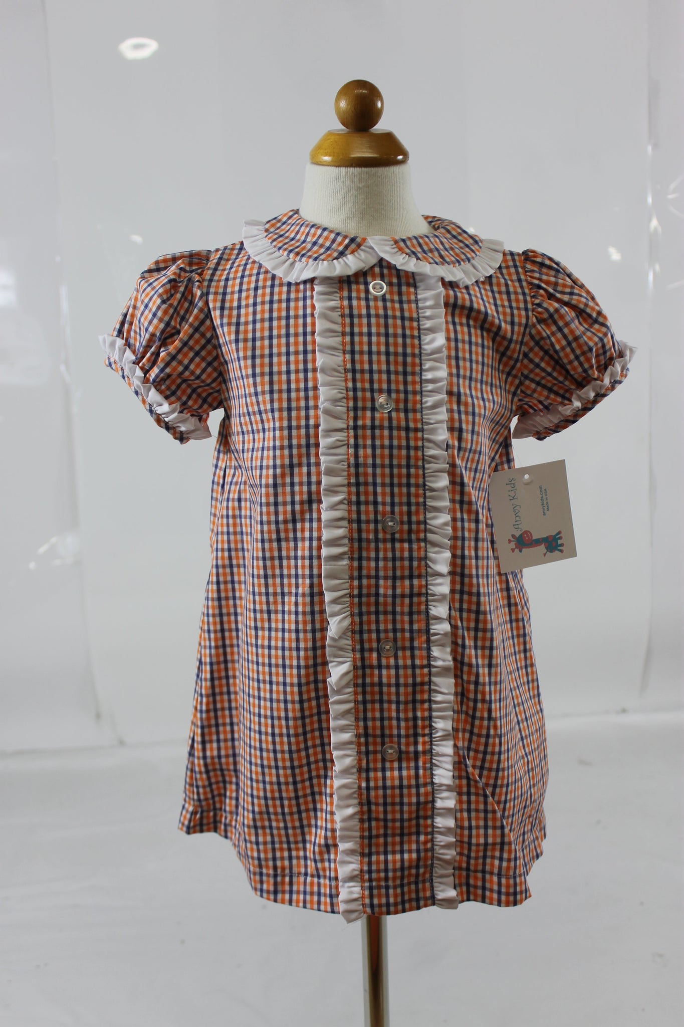 Shirley Dress -Orange Navy Check