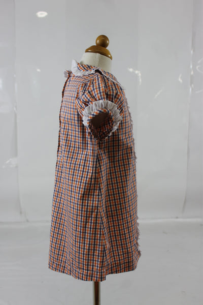 Shirley Dress -Orange Navy Check