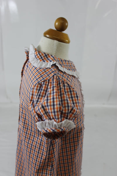 Shirley Dress -Orange Navy Check