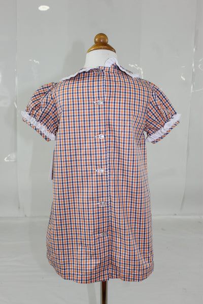 Shirley Dress -Orange Navy Check