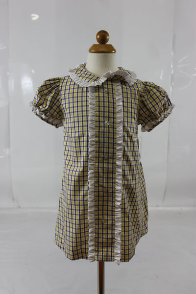 Shirley Dress -Purple Gold Check