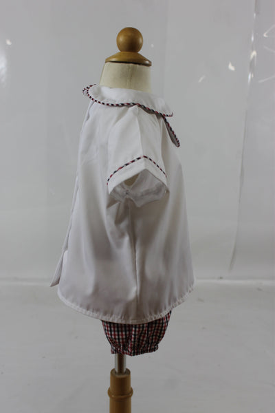 Diaper S/S Bloomer Set with Bib - Red Black Check