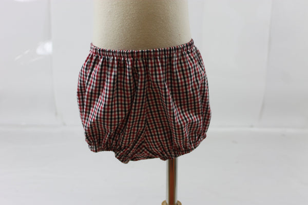 Diaper S/S Bloomer Set with Bib - Red Black Check