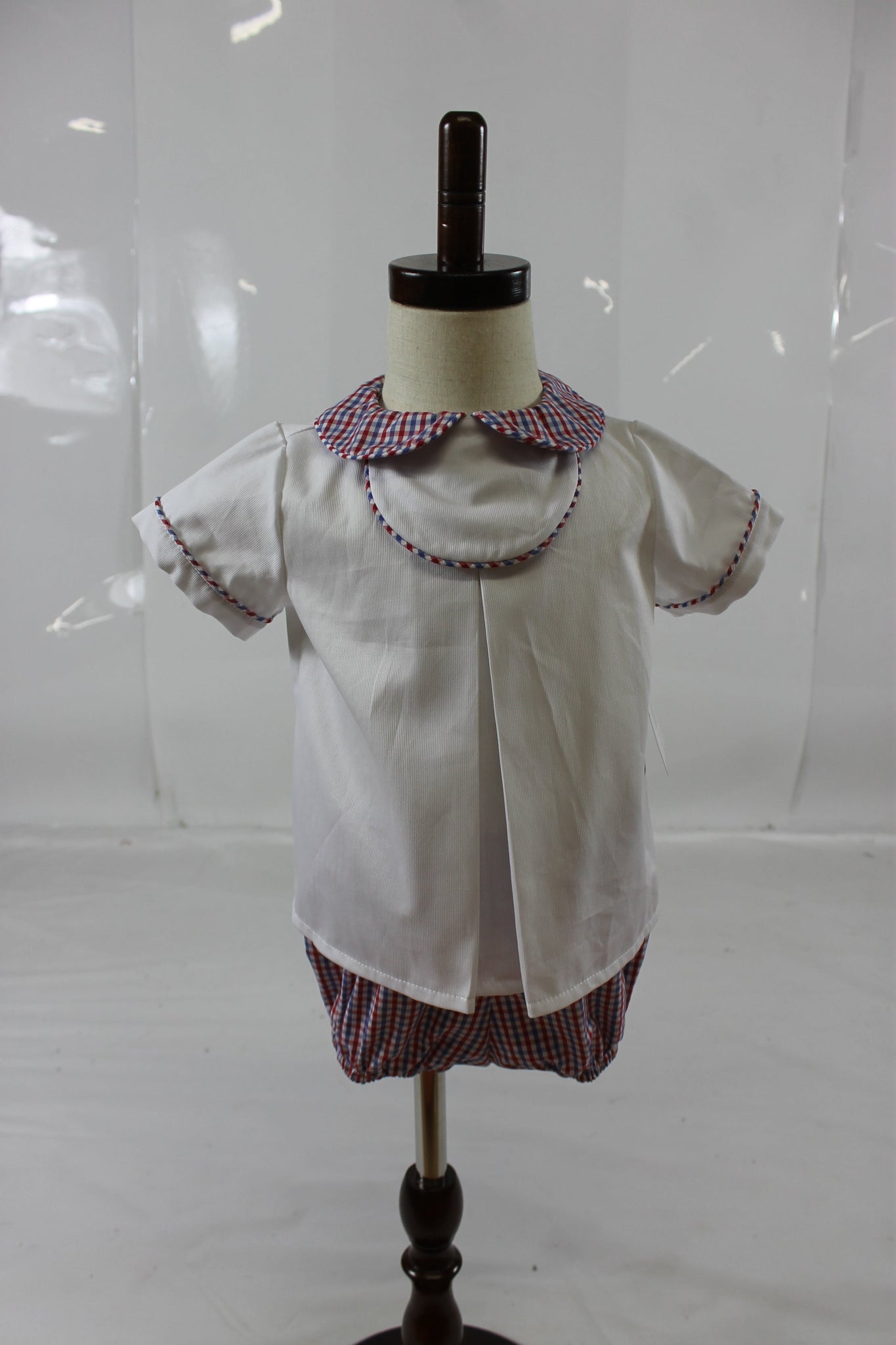 Diaper S/S Bloomer Set with Bib - Red Royal Check