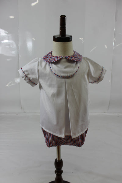 Diaper S/S Bloomer Set with Bib - Red Royal Check