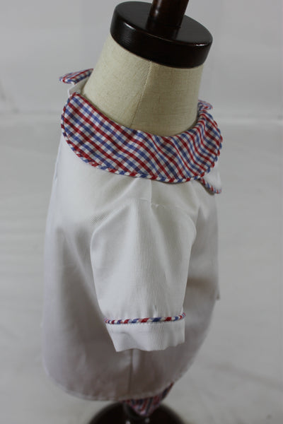 Diaper S/S Bloomer Set with Bib - Red Royal Check