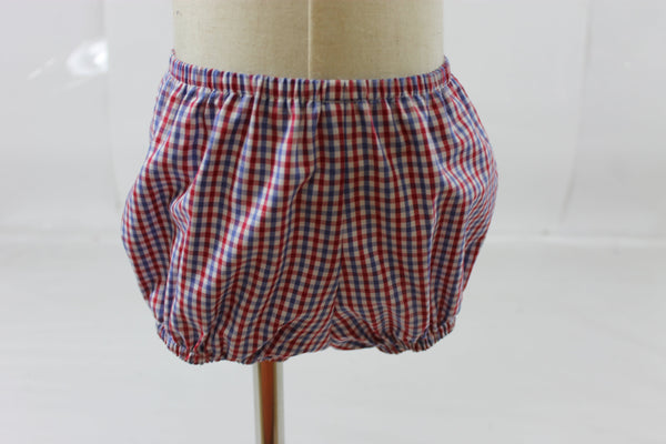 Diaper S/S Bloomer Set with Bib - Red Royal Check