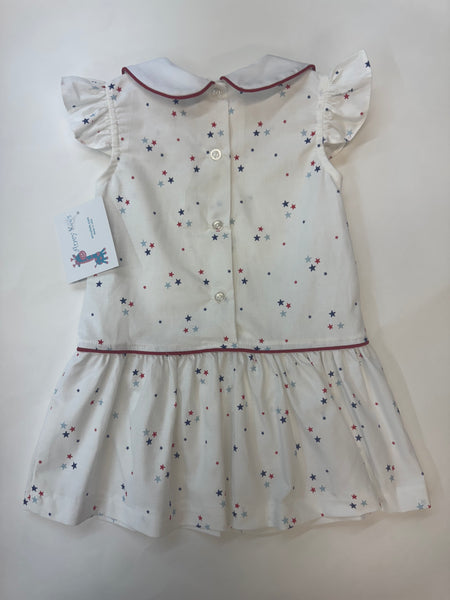 Dropwaist Dress with Angel Sleeve - Red Blue Navy Star
