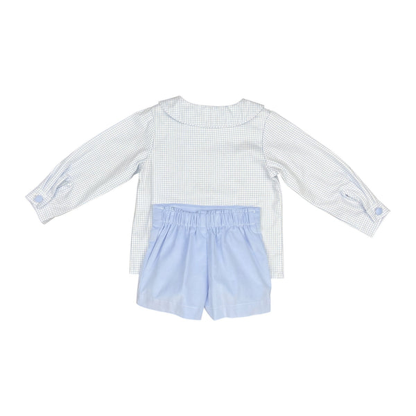 DB Boy Short Set l/s Cover Button - Blue Check Oxford