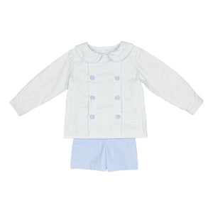 DB Boy Short Set l/s Cover Button - Blue Check Oxford