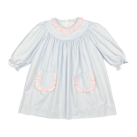 Brooklyn Dress l/s - Blue Check Oxford