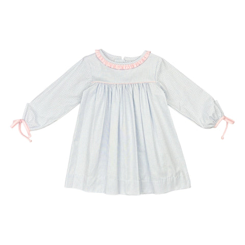 Christy Dress l/s Ties - Blue Check Oxford